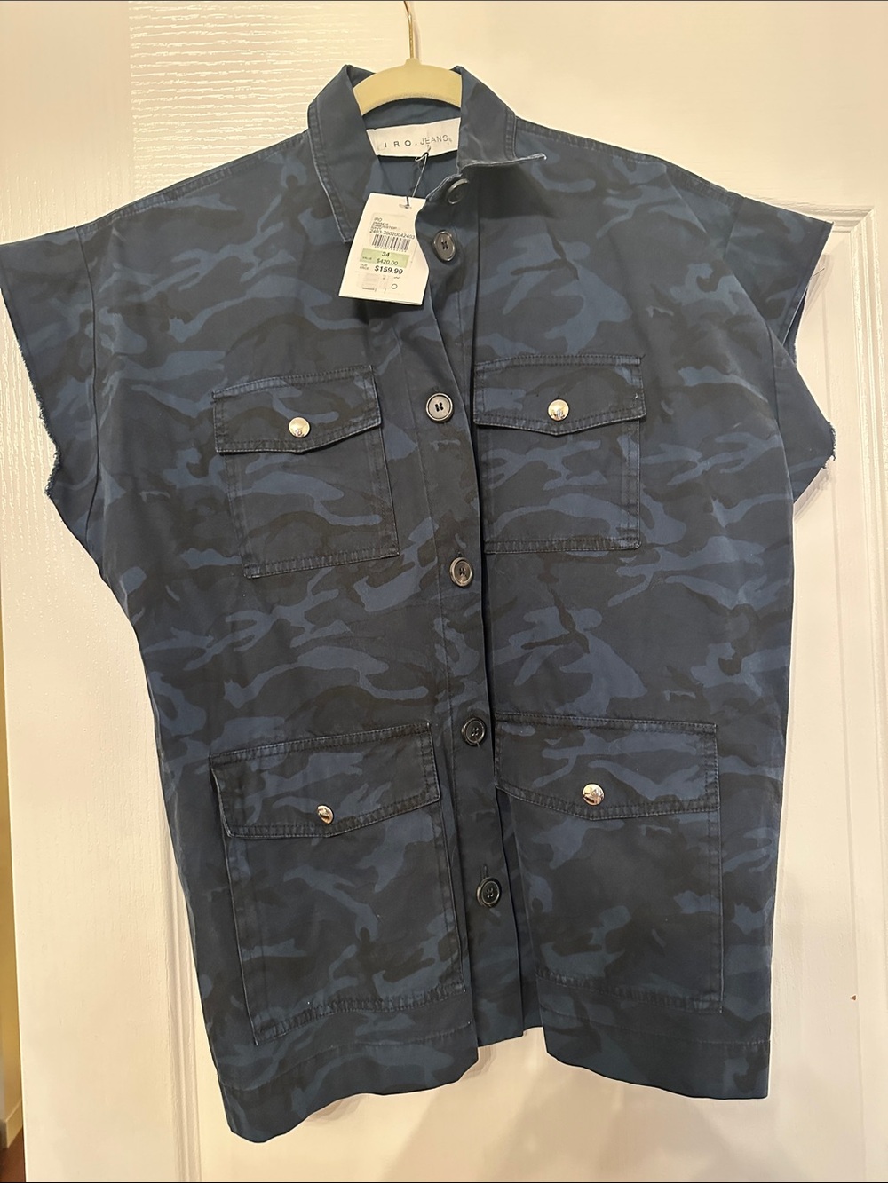 IRO Navy Camo Button-Front Utility Top